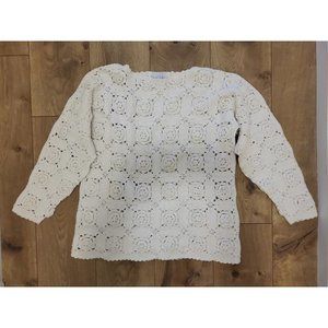 JESSICA Roberts Vintage Crochet Sweater Granny Core White Medium